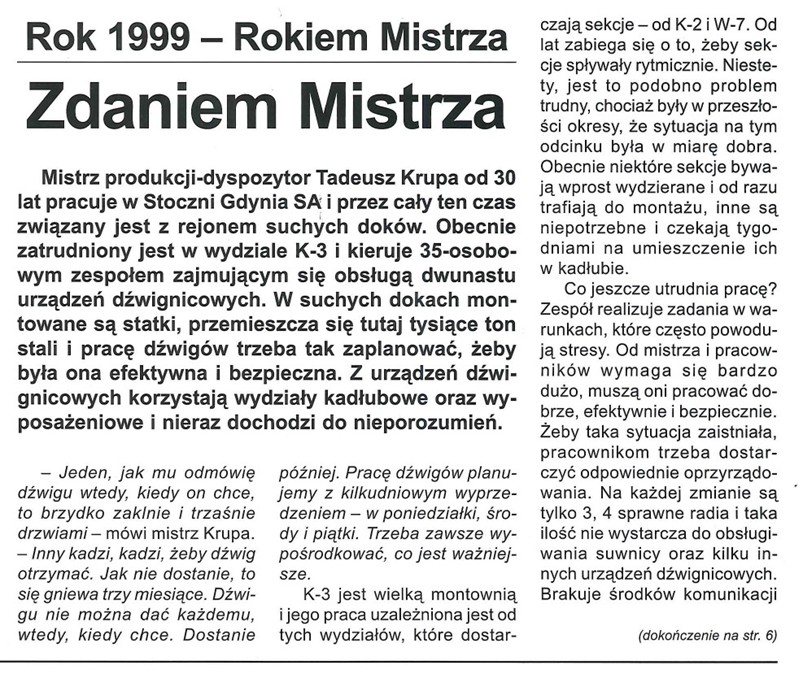 Wiadomości Stoczniowe 22.11.1999 r. - Klub Mistrza