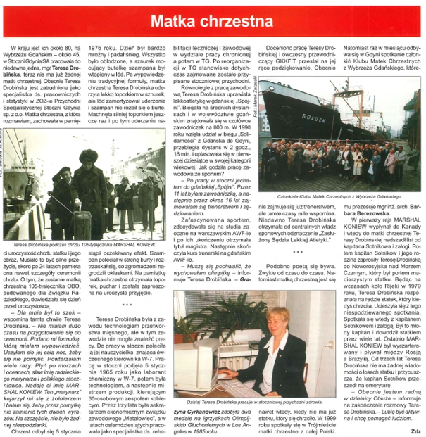 Wspomnienia pani Teresy Drobińskiej, Matki Chrzestnej statku Marshal Koniew.