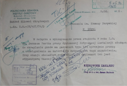 Pismo do Stoczni o udostępnienie mi materiałów do wykonywanej pracy dyplomowej.
